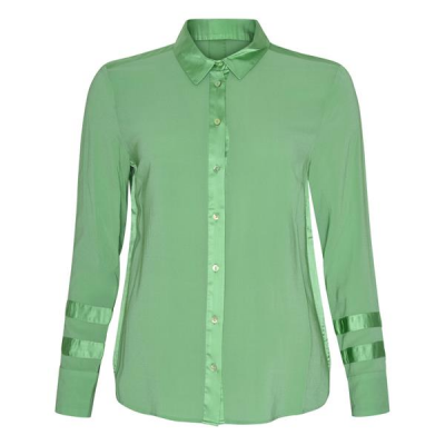 Gustav Satin Stretch Blouse - Leaf Green Gustav Satin Stretch Blouse - Leaf Green